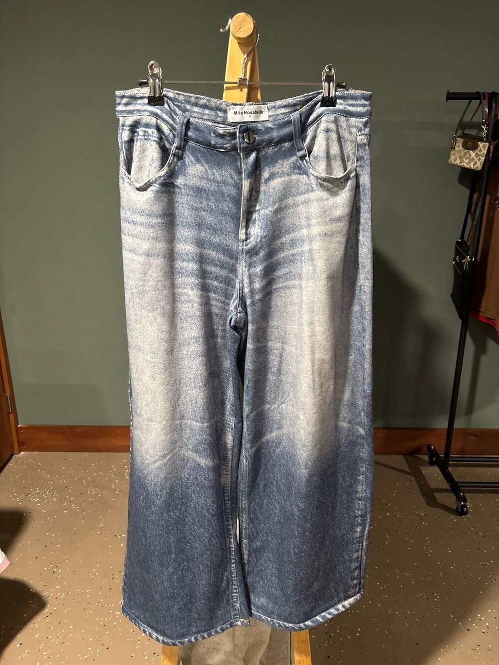 Mila Rosabella Aria Wide Leg Denim Print Sweatpant Jeans Size M